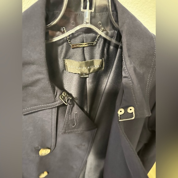 Antonio Melani Navy Blue Trench Coat, Size L - Picture 4 of 9